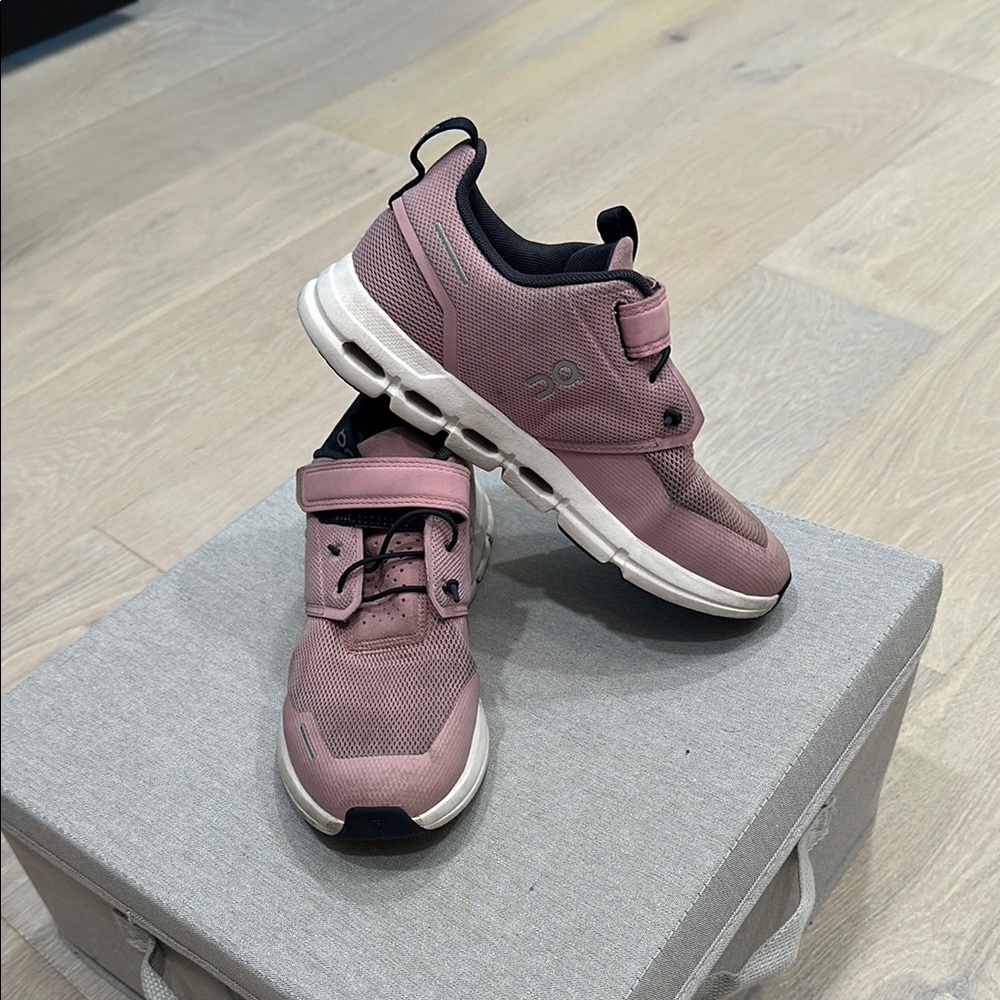 On Running Pink Sneakers with Velcro Strap and Mesh Design